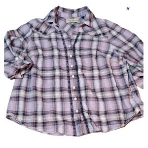 Purple plaid blouse western embroidered xl